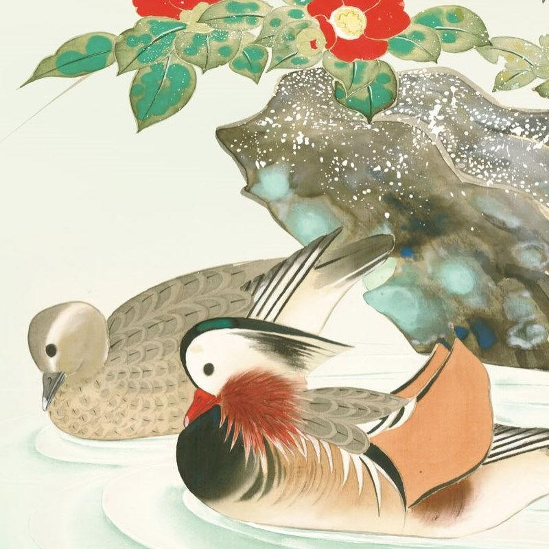 額絵 日本画 花鳥画 冬飾り 鴛鴦に椿 F4 長江桂舟 [G4-BK094-F4