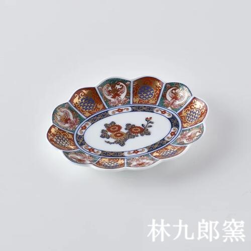 古伊万里（こいまり）金彩間取菊紋 13.5cm楕円皿 波佐見焼 【林九郎窯