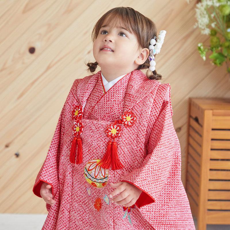 七五三 着物レンタル 3歳 753 女の子 フルセット 被布 【正絹】赤 総