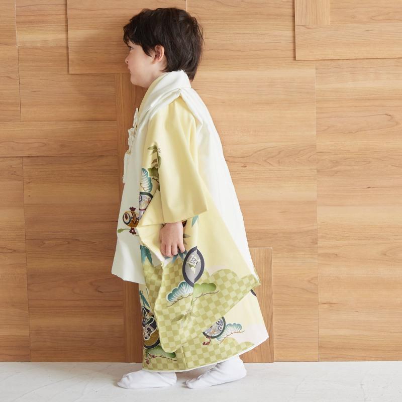 七五三 着物レンタル 3歳 753 男の子 フルセット 被布 白兜×クリーム