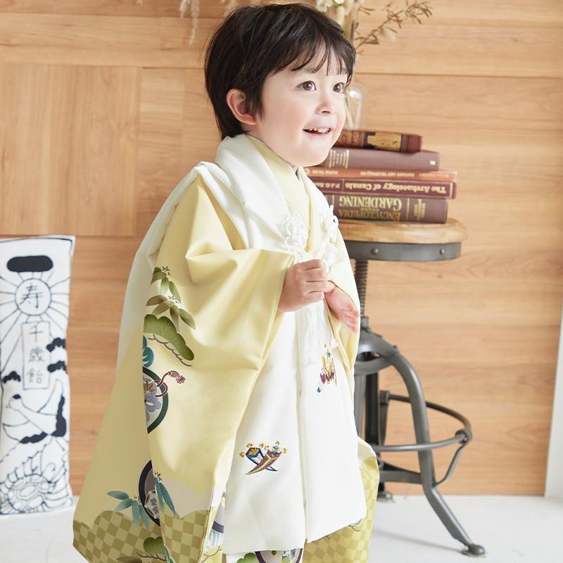七五三 着物レンタル 3歳 753 男の子 フルセット 被布 白兜×クリーム