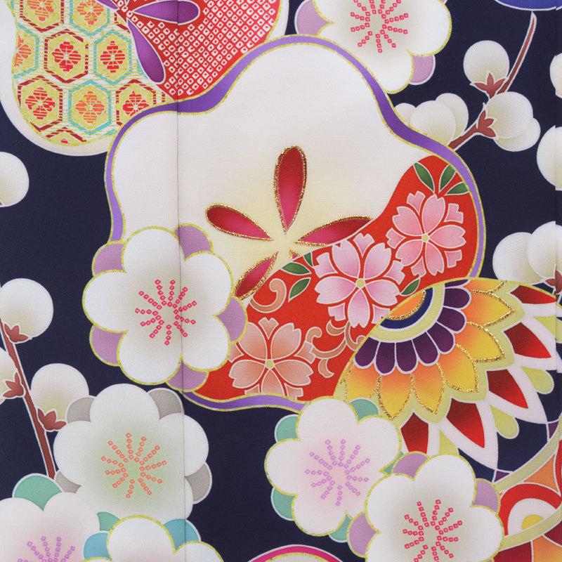 七五三 7歳着物 レンタル フルセット 式部浪漫 ブランド着物 紺 梅の花