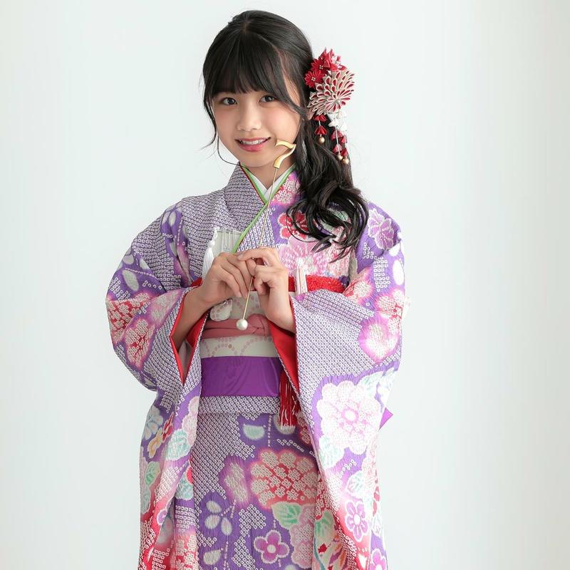 七五三 7歳着物 レンタル フルセット 紫 総絞り花々 女の子 七歳 753