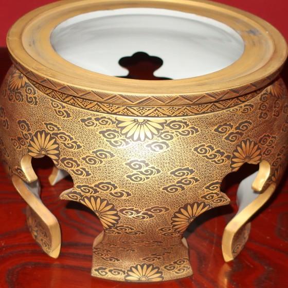 九谷焼 【故物】花瓶 陶器 特大台付花瓶（24号高さ74cm)）本金割取 七