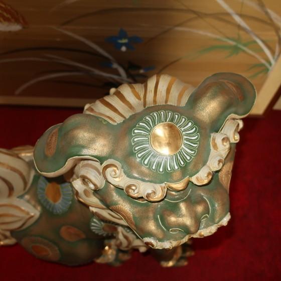 九谷焼 縁起置物 狛犬（一対）シーサー 緑彩 魔除け・除災の守り神