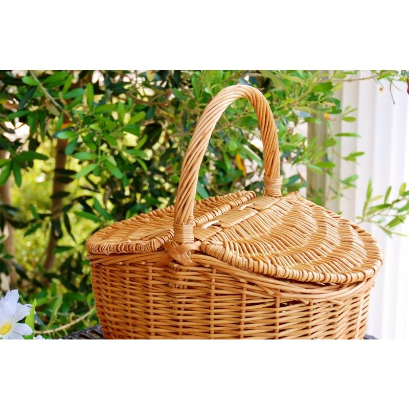 ピクニックバスケット L 大きい レトロ 可愛い ふた付き ナチュラル