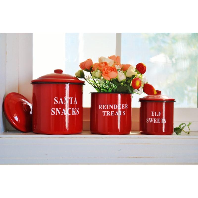 レッド・キャニスター3点セット レトロ アンティーク ホーロー 琺瑯