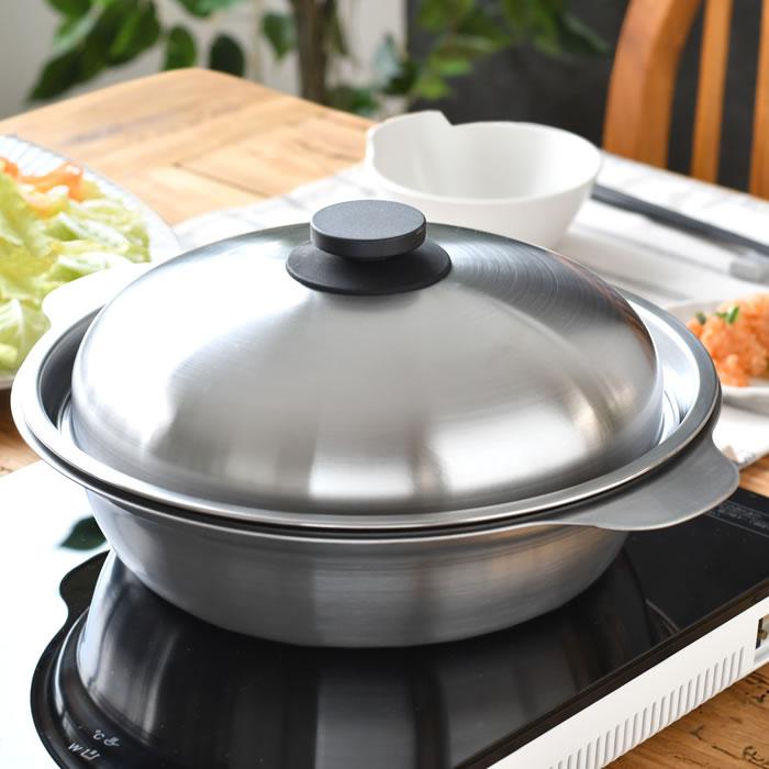 鍋 ステンレス あったか鍋 蒸し皿付き 24cm 両手鍋 浅型 割れない 調理