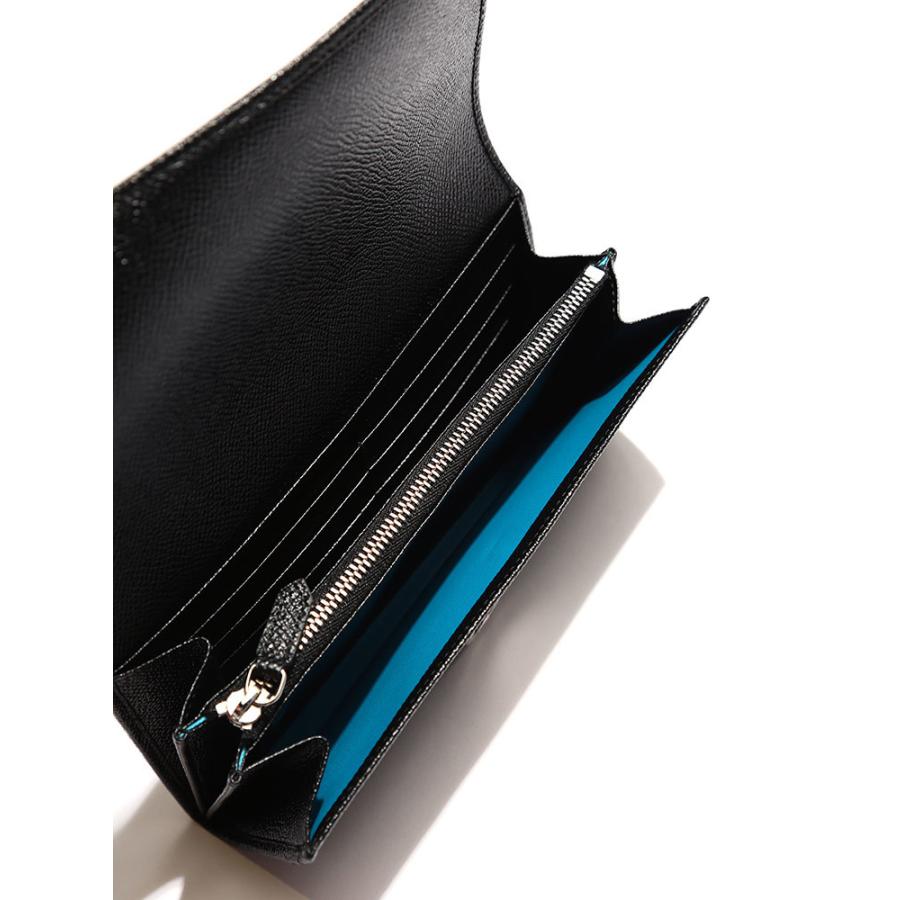 BVLGARI（ブルガリ） 財布 レザー ロゴ 刻印リング フラップ 長財布 黒