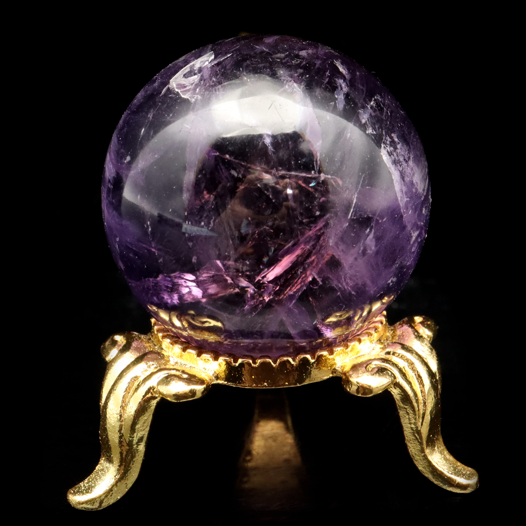 GOLD STONE アメジスト 紫水晶 丸玉 虹入り レインボー ブラジル