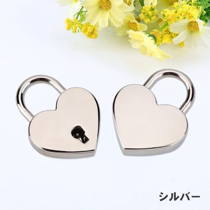 ハート型 南京錠 メタルロック ミニカギ付き アクセサリー 飾り
