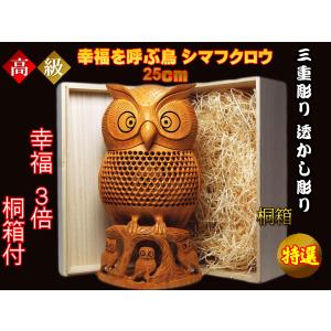 フクロウ 置物 木彫り ふくろう 縁起物 桐箱付き : コッキーYahoo!店