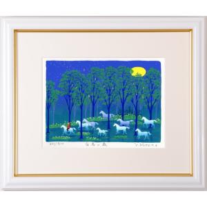 田中幸一 森の中の白馬 絵画 油絵 馬 インテリア 一点物 プレゼント