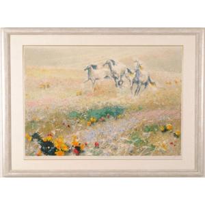 田中幸一 森の中の白馬 絵画 油絵 馬 インテリア 一点物 プレゼント