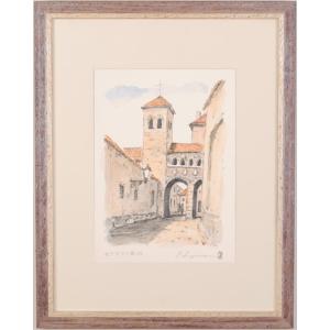 藤森悠二 水彩画 絵画 絵 ローマ・スペイン階段 イタリア ローマの休日