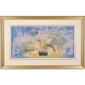 中島千波 月下春桜富士 富士山 絵画 桜 月 風景画 和風 インテリア