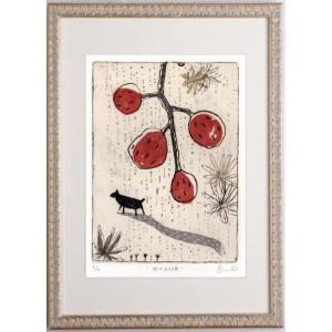 風景画 絵画 楓 絵 銅版画 エッチング 手彩色 キャロル・コレット