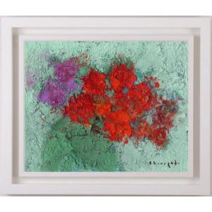 花 絵画 静物画 油絵 篠崎晴夫 オレンジの花 インテリア プレゼント