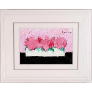 篠崎晴夫 白い背景のオレンジの花 花 絵画 油絵 静物画 一点物