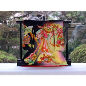ミニチュア着物1/7振袖絵羽キットFKS 花車につゆ芝 黒（衣桁付
