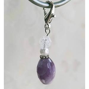 ポップアメジスト クラック水晶 天然石 パワーストーン バッグチャーム