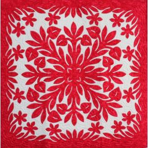 ハワイアンキルト タペストリー 105cm ピカケチューブローズ マリン