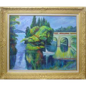 絵画 油絵 遠藤 勝 手書き油絵 湖面 穂高連峰 F10 : アートフジ - 通販