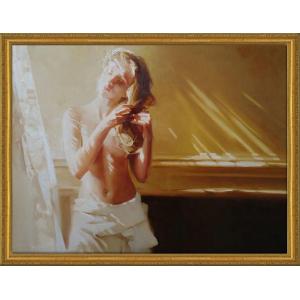 絵画 油絵 女性画「スワン」手描き 直筆 人物画 裸婦画 30号サイズ 額