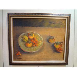 油絵 絵画 原画 吉田利子 〈柿〉 静物画 ∵ サイズ12F 送料無料！ : B