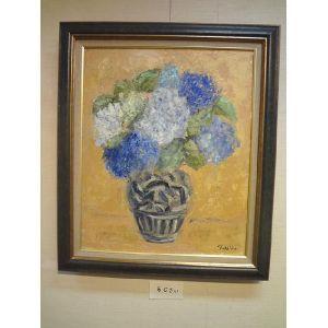 絵画 原画 油絵 吉田利子 〈アジサイ〉 静物画 ∵ サイズ12F 送料無料