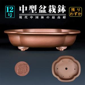 盆栽鉢 烏泥外縁隅入長方鉢 植木鉢 中国鉢 張氏製陶 落款あり 15号