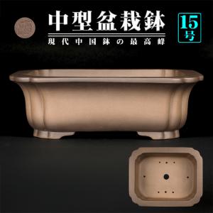 盆栽鉢 烏泥外縁下紐楕円鉢 植木鉢 中国鉢 張氏製陶 落款あり 15号