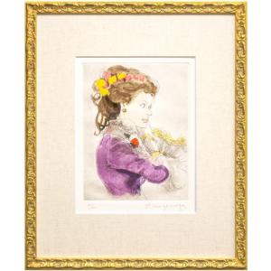 宮永岳彦「 燦 」 (緑のドレス) 色彩銅版画 手彩色 版画 絵画 洋画