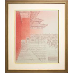 三岸節子 「 花 」 リトグラフ 版画 絵画 赤い花 原色 派手 大胆