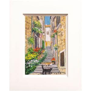 伊東拓実 「 赤い扉と二匹の猫 」 油絵 ・ 油彩画 SM ( サムホール