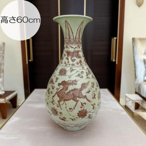景徳鎮 染付麒麟文壺 高さ約23.5cm 中国美術 陶磁器 希少 花瓶 白磁