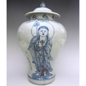 李朝 青花葡萄文白磁大壺 高さ52cm 韓国 美術 朝鮮 希少 花生 花瓶