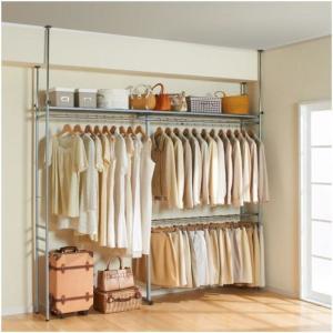 ツッパリクローゼットハンガー棚付き/スーツロッカー伸縮250幅 伸長