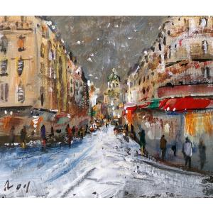 絵画 油絵 小澤勇寿郎 作 パリの街・ムフタール 6号サイズ インテリア