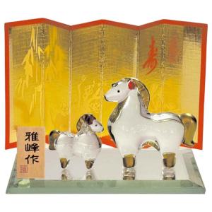 干支 午 置物 馬 うま 2026年/ ビードロ金彩 福午（跳ね馬・屏風付