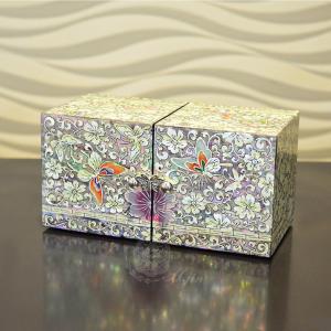 韓国螺鈿 螺鈿漆器 螺鈿 高級 宝石箱 花 蝶 ジュエリーボックス 16cm