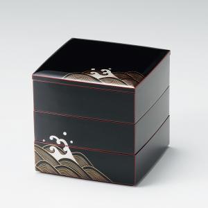 木製3段 三段重箱 越前漆器 日本製 国産 貝入り六瓢 溜内朱 6寸5〜6人