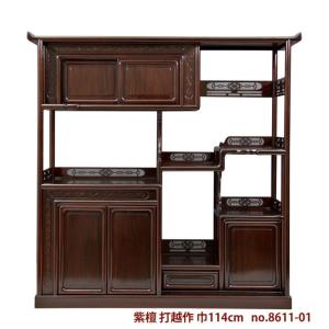 仕上げ直し完成品 飾り棚 唐木 紫檀 茶棚 台湾製品 7枚戸彫り 3.8尺