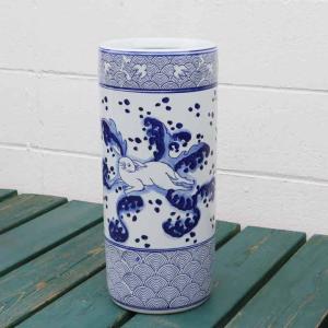 傘立て アンブレラスタンド 陶器製 ホワイト x ゴールド 白 金 モダン