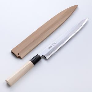 堺元兼 刺身包丁 柳刃包丁 300mm 白紙2号 刃金つけ 水牛柄 木鞘付 日本