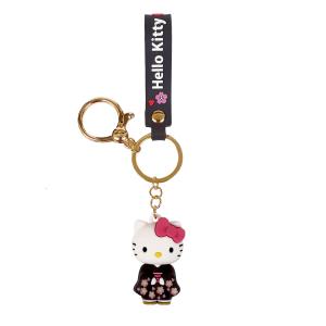 ハローキティ はろうきてぃ日本人形 ちりめん根付け ピンク（扇子