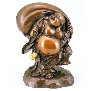 布袋様の置物 木彫風布袋 般若純一郎作品 高岡銅器通販／送料無料 : 檜
