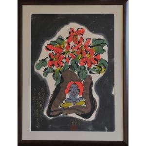 徳永貞一「咲かせにゃなるまい」日本画（墨彩画）【1点物】作品番号25