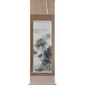 掛け軸 水墨山水 (渋谷昭三) （掛軸小物なし） 【掛軸】 : 掛け軸