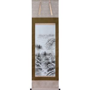 掛軸 水墨山水 松泉 (掛け軸 尺五立) 幅54cm×丈186cm前後 : 大瑠堂